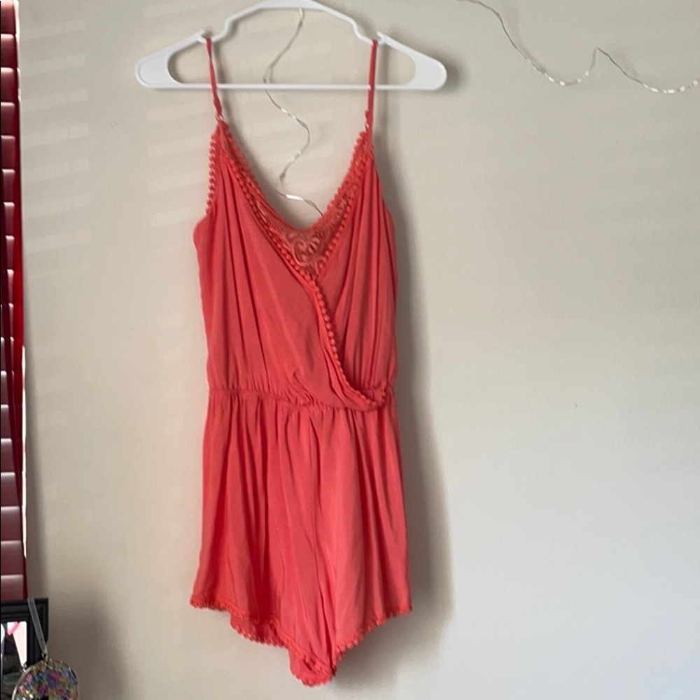 NWT Charlotte Russe coral romper with lace